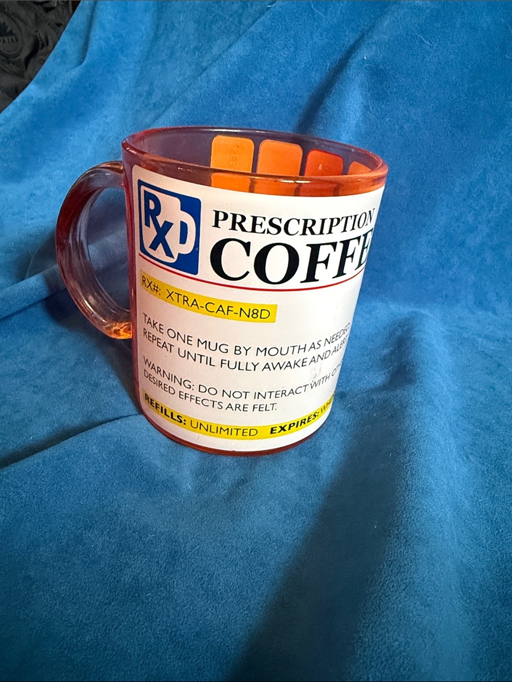Funny Prescription Coffee Amber Glass Mug - Orange Accent